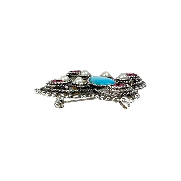Sarah Coventry Imperial Brooch Pendant Faux Turquoise Purple Stones Silver Tone - Picture 6 of 9